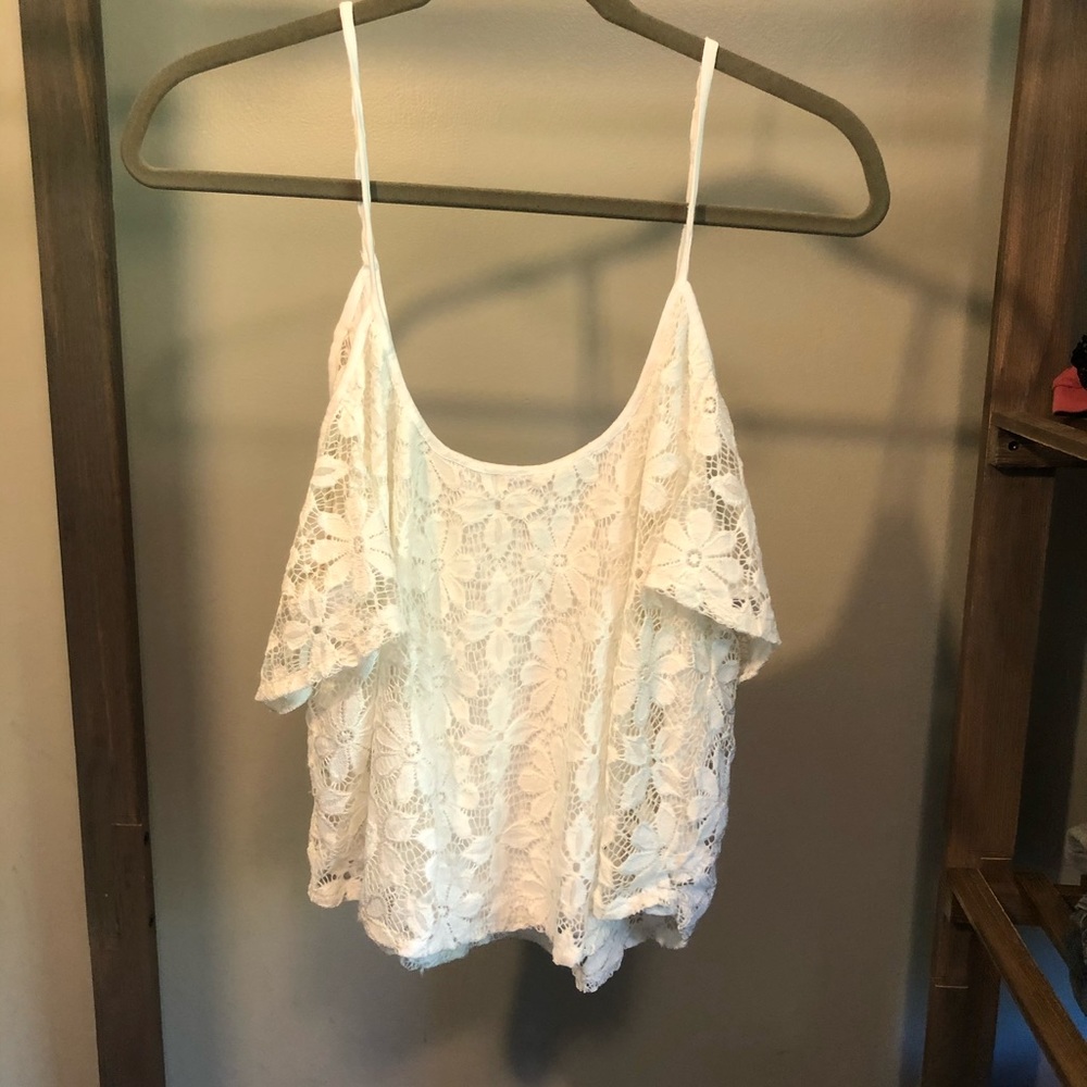 Abercrombie & Fitch White lace off shoulder top